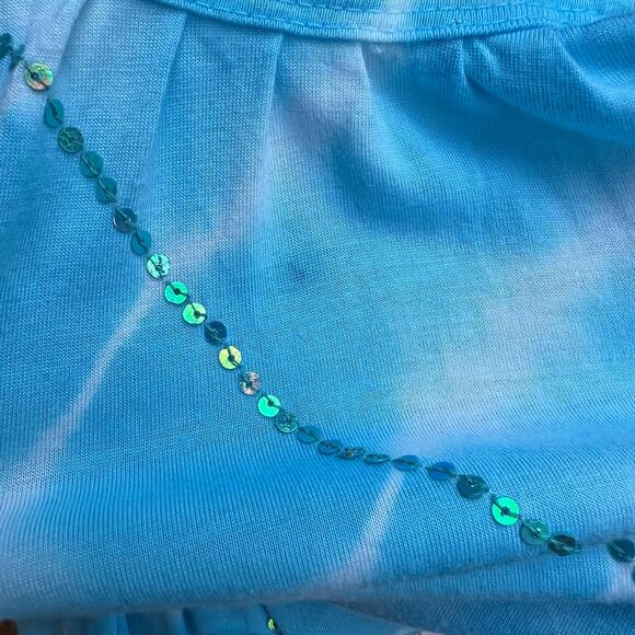 Tie Dye Summer Dress Womens S Teal White Sequins Tie Back Boho Colorful Festival - Picture 7 of 14